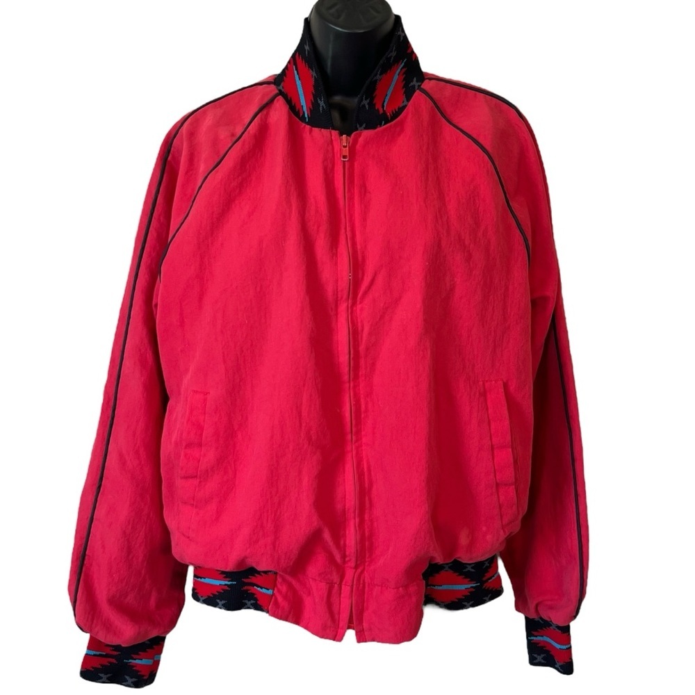 Vintage 80’s American JAC Red & Black Southwestern Aztec Bomber Jacket